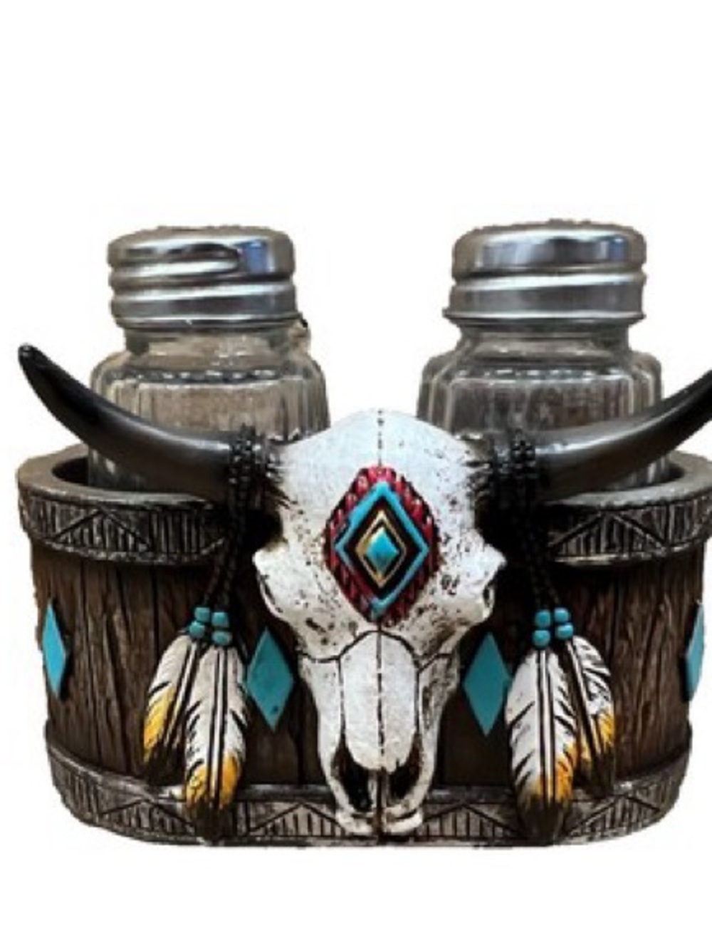 Southwestern Skull Salt & Pepper Shaker Set - Turquoise and Brown